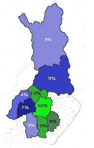 Sulfiitin koivun hankinta-alue 1975