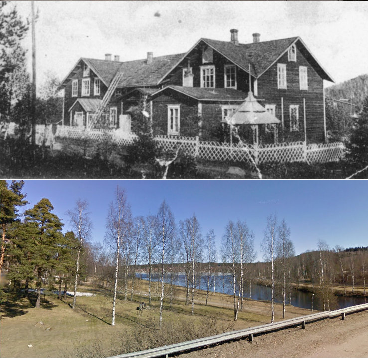 Äänekosken kansanopisto Äänejärven länsirannalla aivan koskiuoman yläpäässä 1900-luvun alussa. Keski-Suomen Kansanopisto aloitti toimintansa 1.11.1894 ja sen ensimmäisenä rehtorina toimi pastori Kaarlo Kerkkonen. Suolahteen Keski-Suomen opisto siirtyi vuonna 1912, jolloin arkkitehti Yrjö Blomstedtin suunnittelema opistorakennus valmistui. Opiston ensimmäinen rakennus Äänekoskella purettiin myöhemmin sen jäätyä aivan Äänekoski-Suolahti maantien sillan kupeeseen. Alempi kuva samasta paikasta toukokuussa 2009.