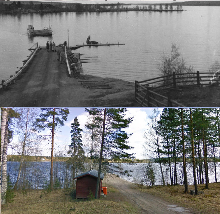 Keski-Suomen opiston lisäsiipi on juuri valmistunut. J.K. Paasikivi oli hämäläisosuuskunnan edustajana opiston vihkijäisissä. Kuvan takana on päivämäärä 1.5.1895, joten se lienee yksi vanhimmista Äänekoskella otetuista valokuvista. Alempi kuva samasta paikasta toukokuussa 2009.