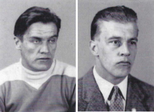 Vasemmalla Viktor Lammenaho. Hän oli ÄU:n parhaita nyrkkeilijöitä 1940-luvun lopulla. Oikealla painija Paavo Honkonen. Hän oli myös viemässä olympiasoihtua Äänekoskella vuonna 1952.