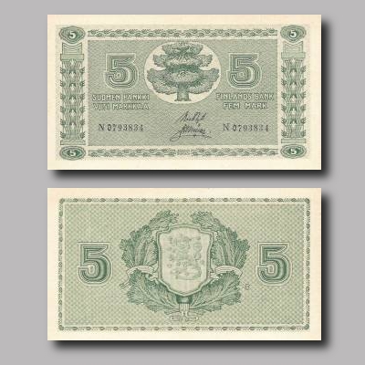 Viisimarkkaa vuodelta 1922.