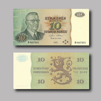 Kymmenen markkaa vuodelta 1980.