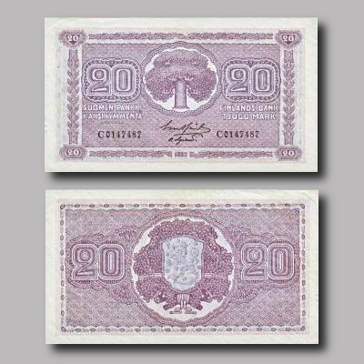 Kaksikymmentä markkaa vuodelta 1922.