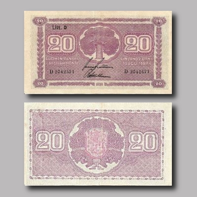 Kaksikymmentä markkaa vuodelta 1939.