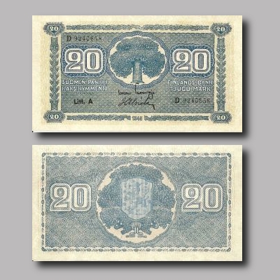 Kaksikymmentä markkaa vuodelta 1945.