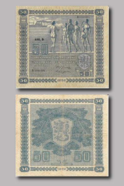 Viisikymmentä markkaa vuodelta 1939.