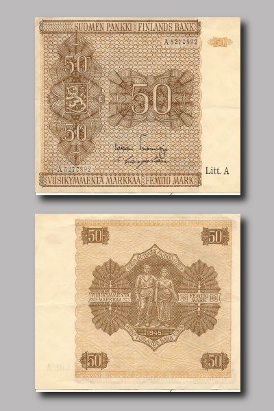 Viisikymmentä markkaa vuodelta 1945.