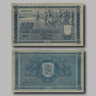 Viisisataa markkaa vuodelta 1945.