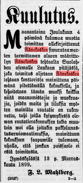 Kansalliskirjaston digitoidut aineistot, 15.11.1899 Suomalainen no 133.