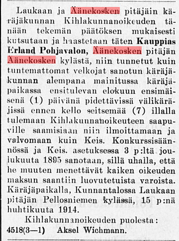 Kansalliskirjaston digitoidut aineistot, 19.06.1914 Suomalainen Wirallinen Lehti no 139.