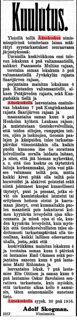 Kansalliskirjaston digitoidut aineistot, 25.09.1916 Suomalainen no 107B.