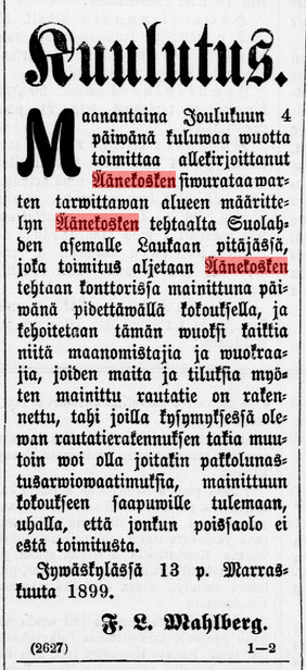 Kansalliskirjaston digitoidut aineistot, 13.11.1899 Suomalainen no 132.