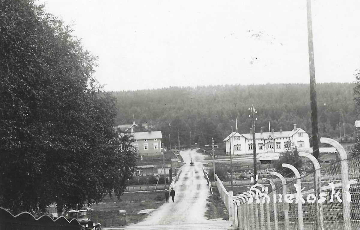 Valkoinen silta ja Hiskinmäen asutusaluetta Äänekosken itärannalla 1920-luvulla